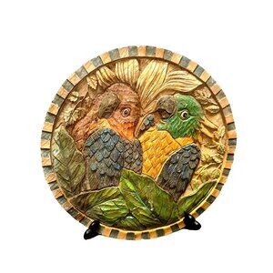 Vintage Parrot Wall Art Handmade Tropical Decor Birds Leaves Intricate Design